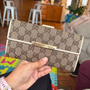 Gucci Beige and Brown Monogram Wallet
